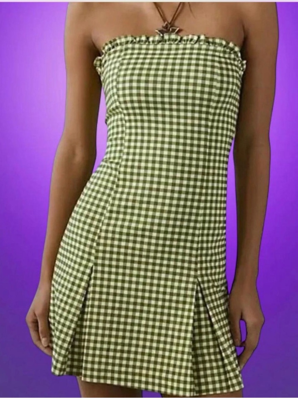 Urban Outfitters Green Gingham Strapless Mini Dress